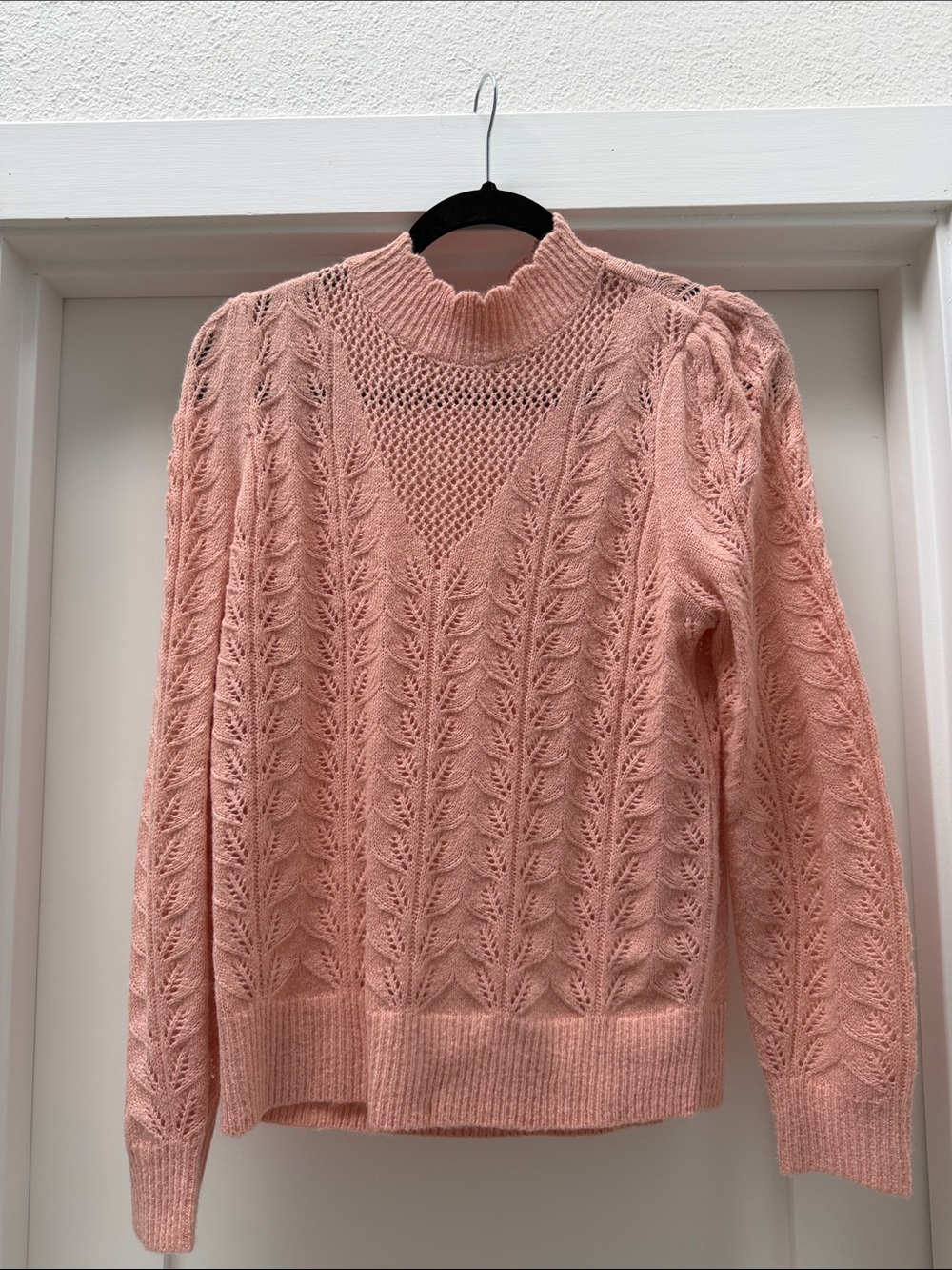LOFT Pink Cable Knit Mock Turtleneck Sweater